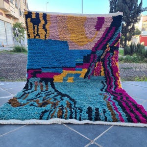 Handmade Colorful Moroccan Rug - Vibrant Boho Design with Traditional Patterns - Bright and Bold Moroccan Wool Rug - Handwoven Colorful Rug.