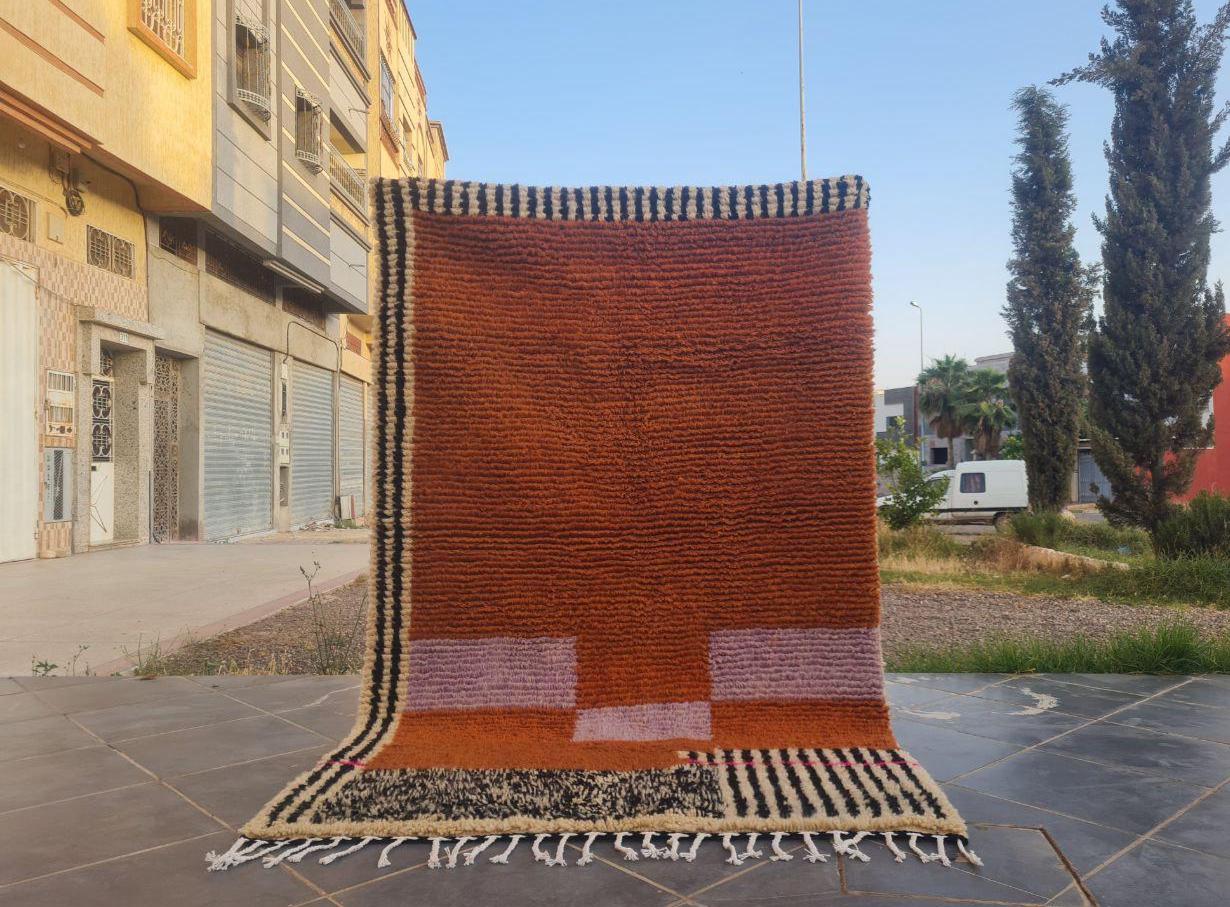 Moroccan Wool Rug - Terracotta Area Rug - Handwoven Boho Carpet - Striped Wool Floor Decor - Soft Natural Wool Rug - Orange Custom rug