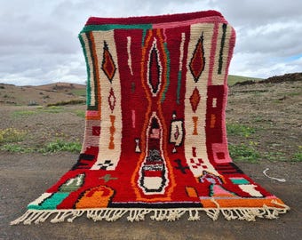 Alfombra marroquí de lana roja hecha a mano: decoración estilo boho bereber