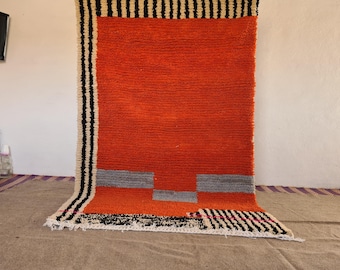 Moroccan Wool Rug - Terracotta Area Rug - Handwoven Boho Carpet - Striped Wool Floor Decor - Soft Natural Wool Rug - Orange Custom rug