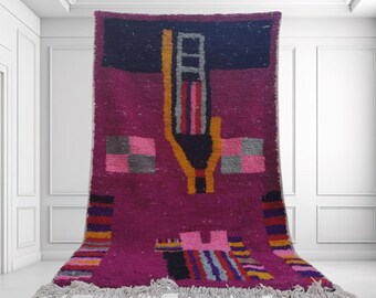 Handmade purple rug 9x12, Multicolor abstract berber rug 6x9, Moroccan boujaad rug, custom size rugs, antique beni ourain rug, gift for room