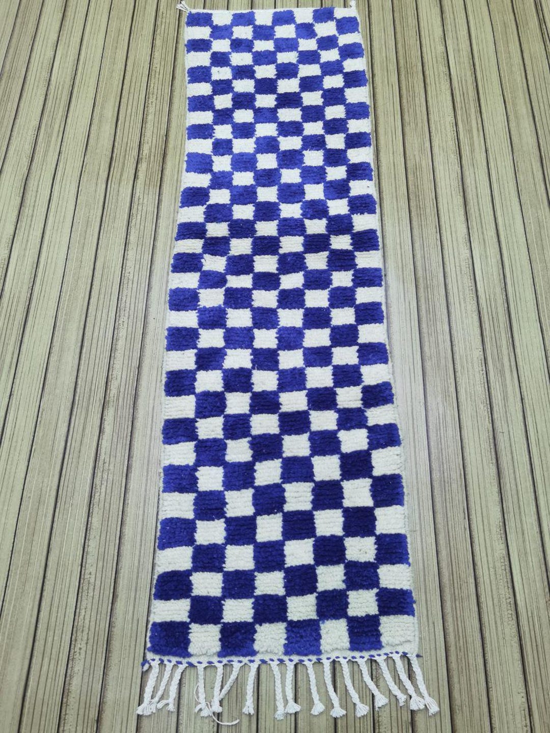 Handmade Blue and White Checkered Moroccan Rug Runner - Etsy
