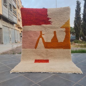 Custom Moroccan Red Rug, Colorful beni ourain rug, tapis berber, rug for living room, red moroccan rug, handmade azilal rug,