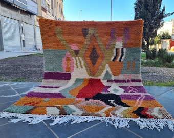 Alfombra marroquí de lana naranja hecha a mano: diseño bereber
