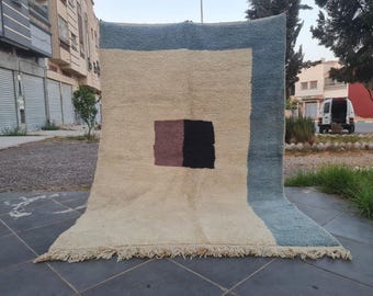Handmade Wool Moroccan Rug: Blue Berber Area Rug, Custom Size