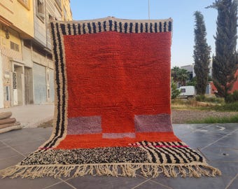 Moroccan Wool Rug - Terracotta Area Rug - Handwoven Boho Carpet - Striped Wool Floor Decor - Soft Natural Wool Rug - Orange Custom rug