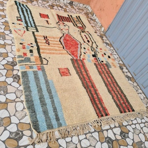 Custom Moroccan Red Rug, Colorful beni ourain rug, tapis berber, rug for living room, red moroccan rug, handmade azilal rug,