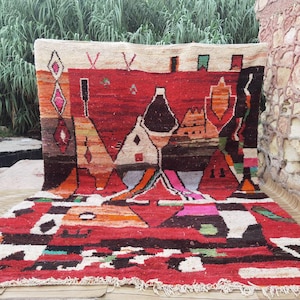 Custom Red rug, Traditional Moroccan rug, Colorful Beni ourain rug, tapis berber, rug for living room, red moroccan rug