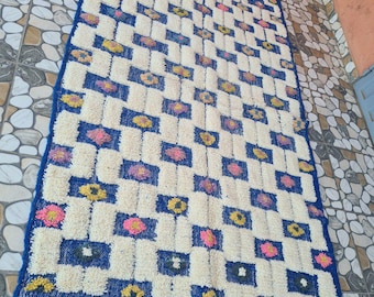 Handmade Blue Moroccan Berber Rug: Woolen Beni Ourain Style