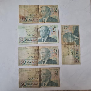 Set di banconote marocchine d'epoca da 50 Dirham – Era Hassan II – Vecchia valuta marocchina – Rare banconote da collezione