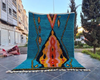 Handmade Moroccan Blue Wool Rug: Berber Beni Ourain Carpet