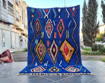 Handmade Wool Moroccan Rug: Blue Berber Beni Ourain Area Rug