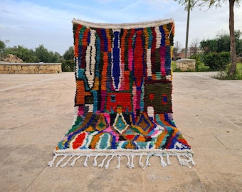 Handgewebter Bunter Berber Teppich: Geometrischer Teppich aus Wolle