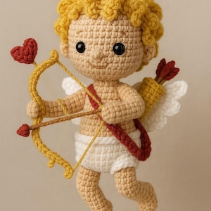 Angelo Cupido Amigurumi all&#39;uncinetto – Bambola rituale d&#39;amore con freccia – Guardiano romantico del cuore – Schema PDF multilingue (fr/en/es/it/de)