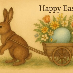 Easter Printable Cards, Vintage Watercolor Bunny and Flowers, Bonus Card Included, Instant Download