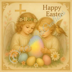 Angelic Easter Cards – Set of 5 Vintage Digital Prints – Cherub & Chick Easter Art – Printable Religious Spring Decor – Instant Download