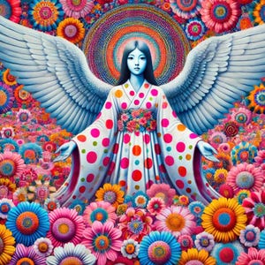 The Angel of Eternal Flowers Colorful Wall Art |Protective Angel Art Instant Download | Printable Art | Pop Art Decor.