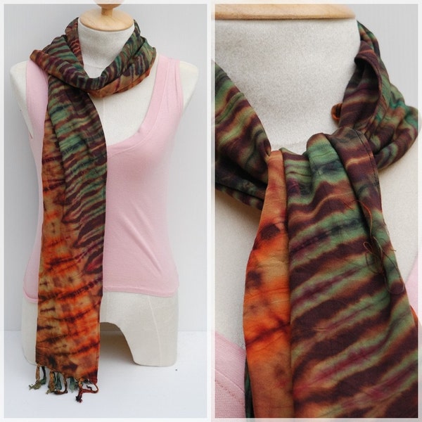 BROWN,GREEN ORANGE MULTICOLOR TIE DYE RAYON SCARF