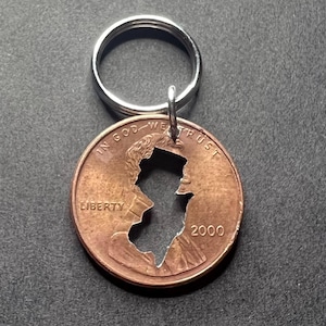 Handgesneden cent met silhouet, op maat - Sleutelhanger/bedel - alle staten