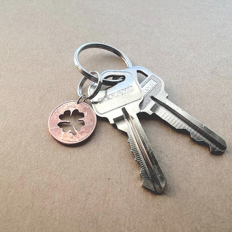 Hand Cut Lucky Penny W/ Four Leaf Clover, Custom - Keychain/pendant - Etsy
