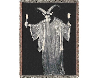 Coperta/bandiera tessuta a forma di capra satanica, coperta decorativa per la casa in stile gotico occulto e oscuro, coperta di Halloween con rituali satanici del diavolo, tovaglia per altare