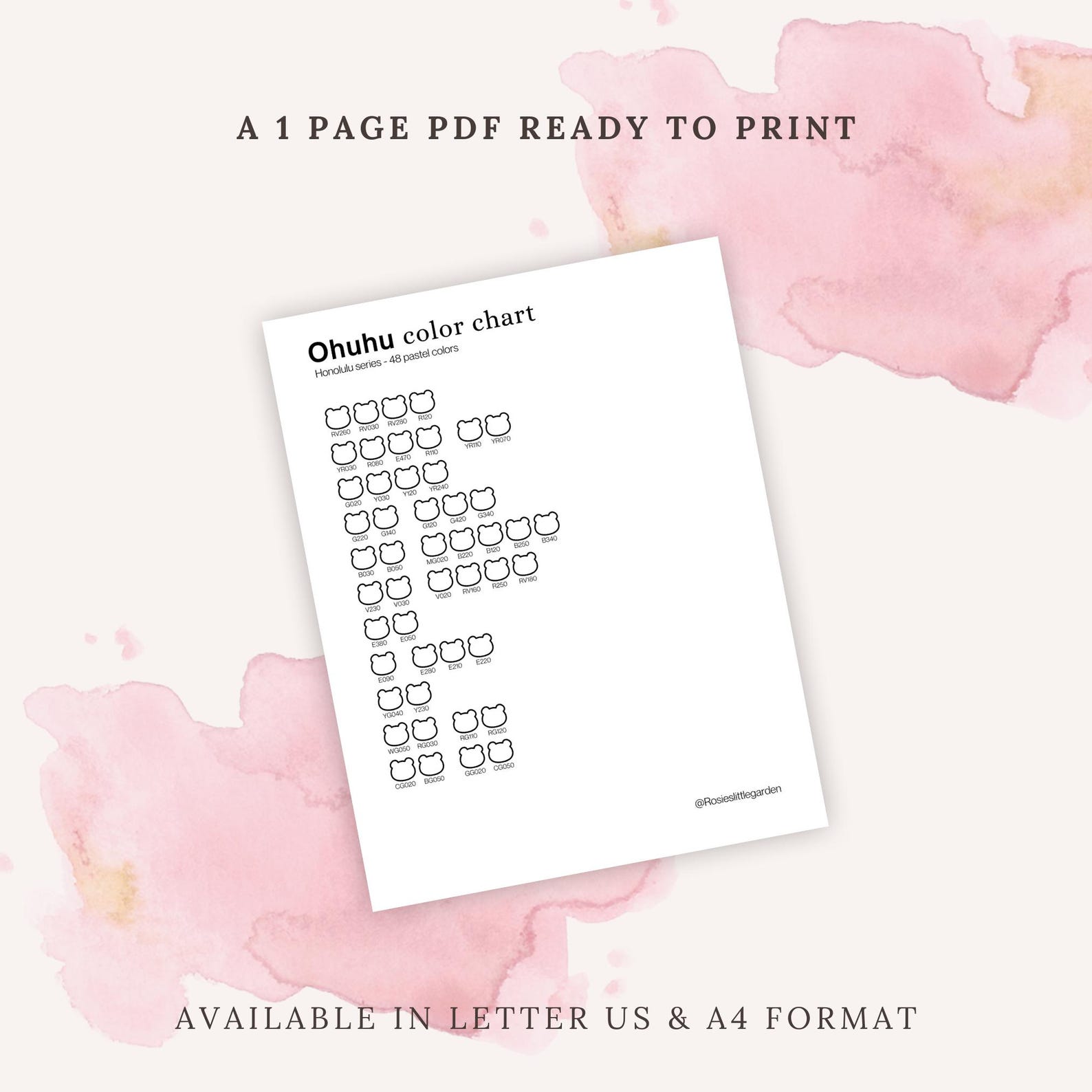 Color Chart 48 Fill In 48 Pastel Ohuhu Honolulu Color Chart | DIY Swatch Chart | Digital Files ...