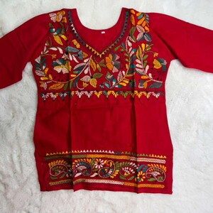 Hand Embroidered Kantha Stitch Cotton short Kurti Size 40-46 image 11