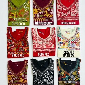 Hand Embroidered Kantha Stitch Cotton short Kurti Size 40-46 image 3