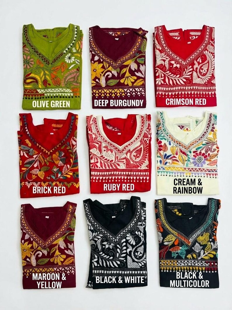 Hand Embroidered Kantha Stitch Cotton short Kurti Size 40-46 image 3