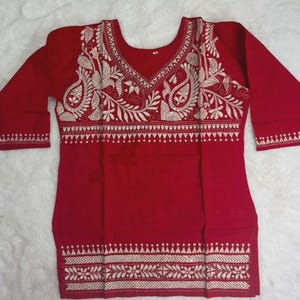 Hand Embroidered Kantha Stitch Cotton short Kurti Size 40-46 image 8