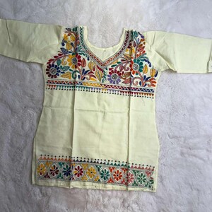 Hand Embroidered Kantha Stitch Cotton short Kurti Size 40-46 image 9
