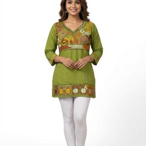 Hand Embroidered Kantha Stitch Cotton short Kurti Size 40-46 image 1