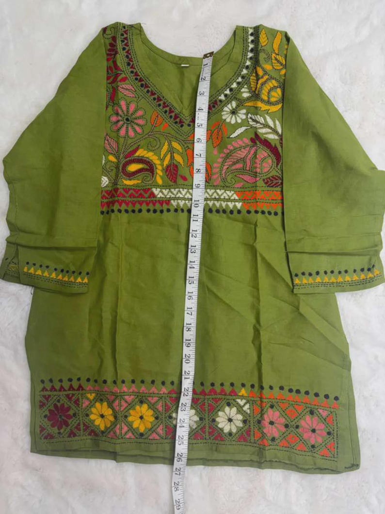 Hand Embroidered Kantha Stitch Cotton short Kurti Size 40-46 image 4
