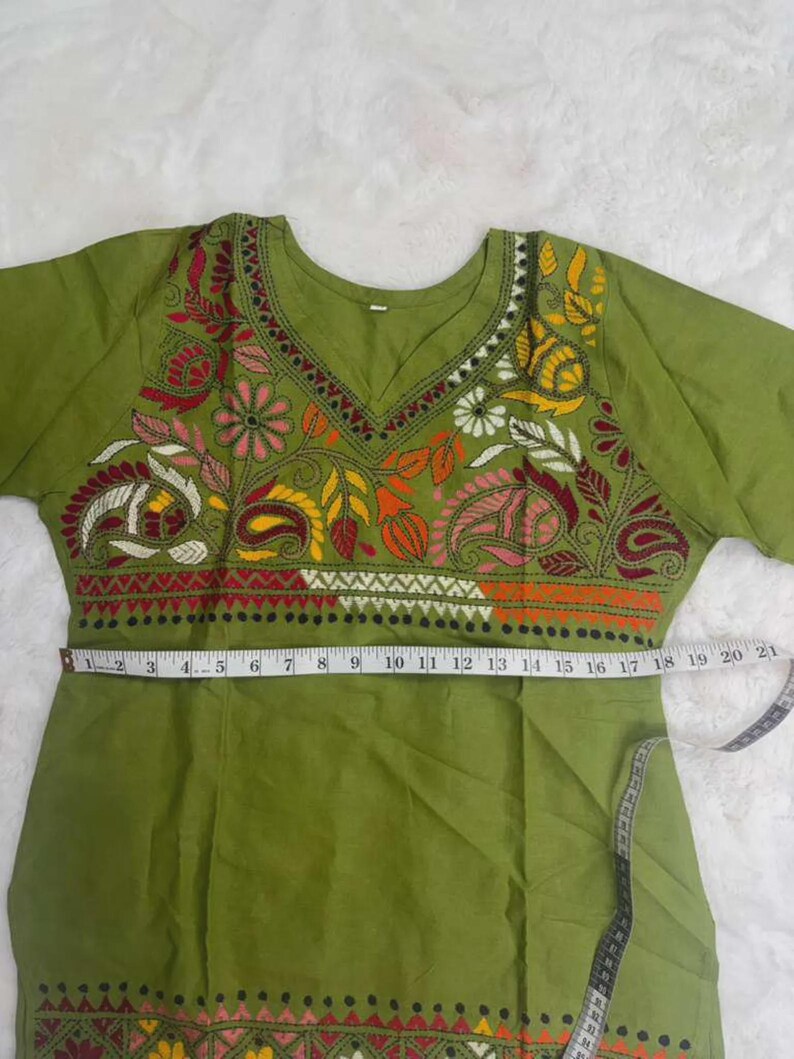 Hand Embroidered Kantha Stitch Cotton short Kurti Size 40-46 image 5