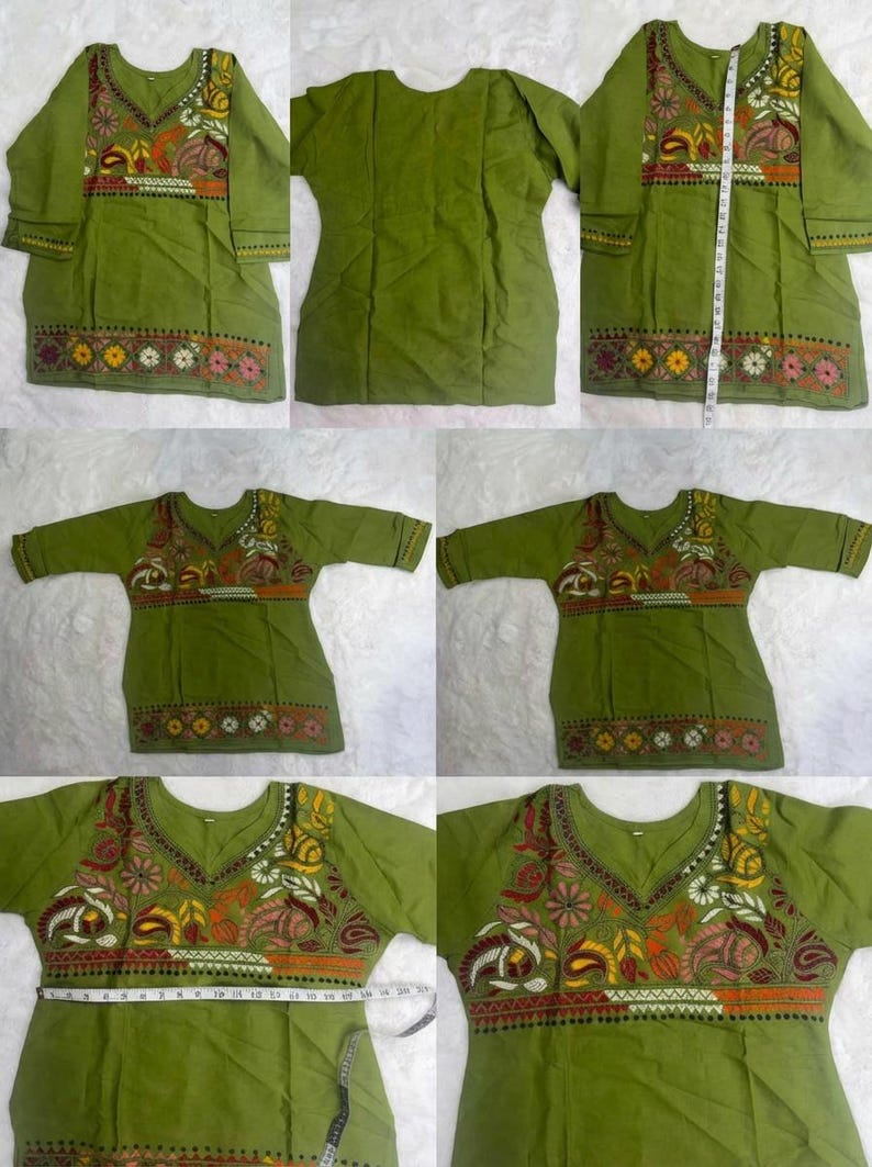 Hand Embroidered Kantha Stitch Cotton short Kurti Size 40-46 image 7