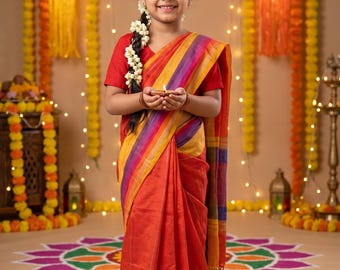 Girl printed cotton soft saree and size 22-30 ( 3-6years)