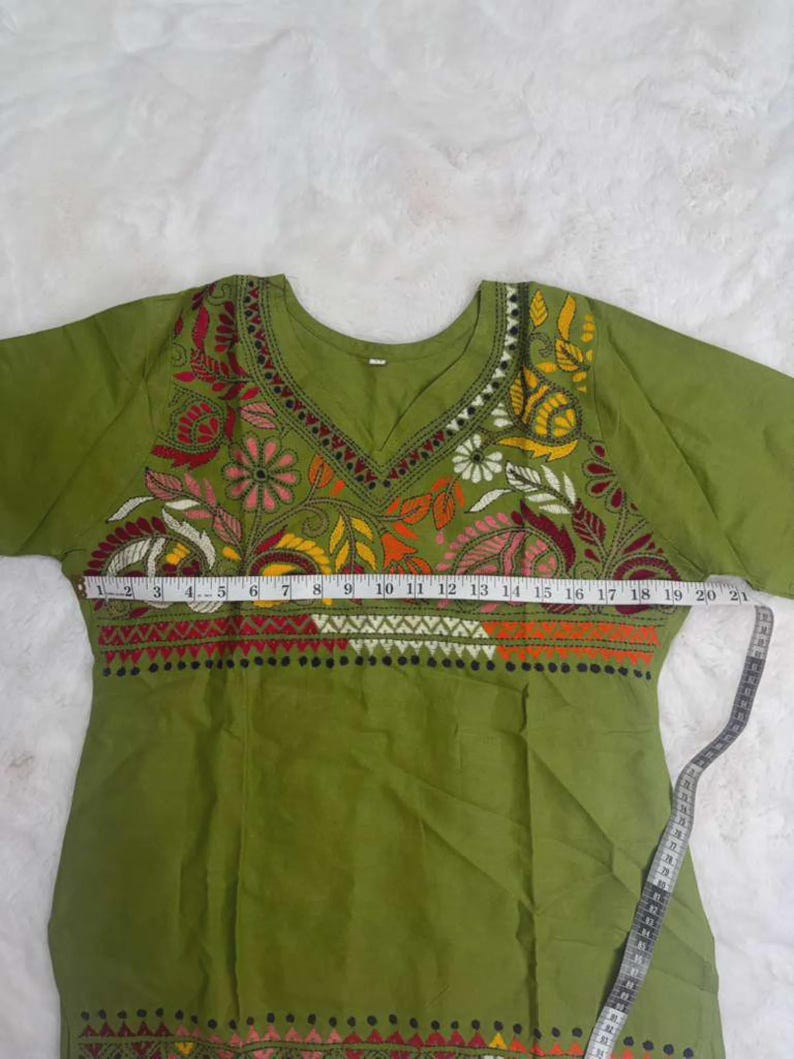 Hand Embroidered Kantha Stitch Cotton short Kurti Size 40-46 image 6