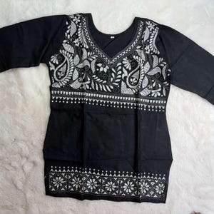 Hand Embroidered Kantha Stitch Cotton short Kurti Size 40-46 image 10