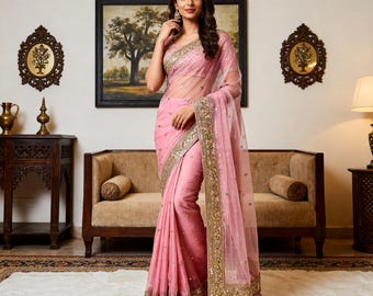 Handcrafted Muslin Saree with Embroidery, Zori Work, Tassels and Fall & Pico done