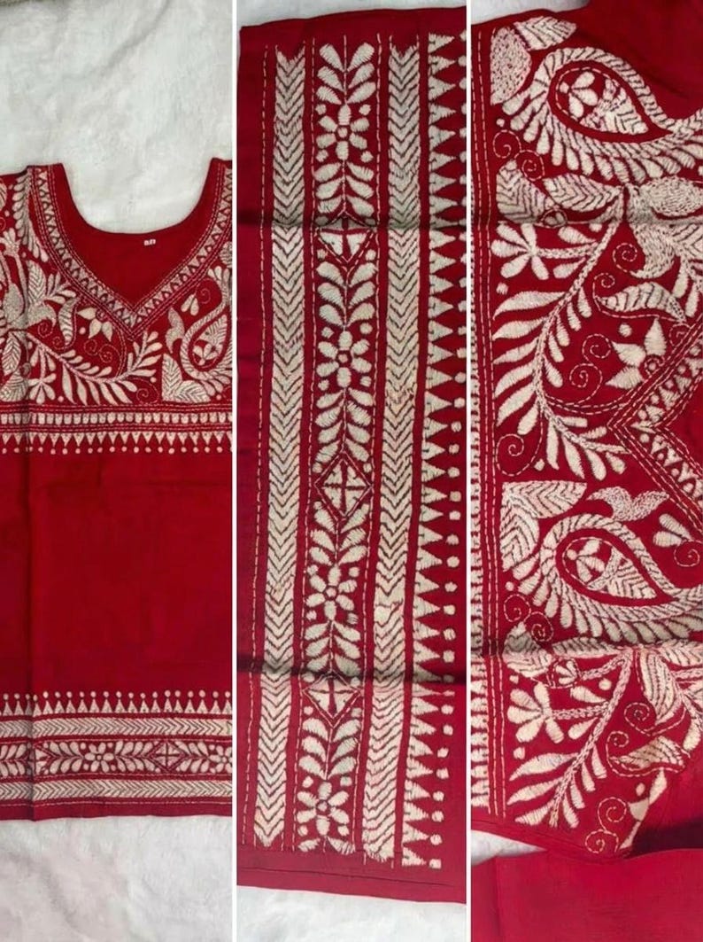 Hand Embroidered Kantha Stitch Cotton short Kurti Size 40-46 image 13