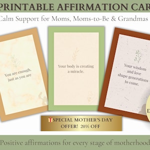 Mother’s Day Affirmation Cards, Printable Self-Care Gift for Moms, Moms-to-Be & Grandmas, Positive Quotes PDF