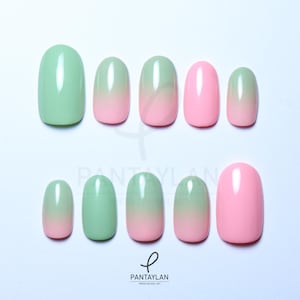 PINK GREEN OMBRE Spring - Mitsuri Demon Slayer - Handmade Press On Nail Art | Fake Nails Custom Premium Quality Pantaylan