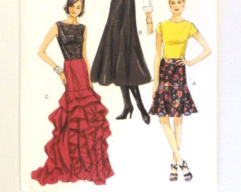 Uncut Vogue 8858, Flamenco Ruffled Skirt, Semi-fitted w/ Flared Bottom, 3 Lengths Pattern, Misses sizes 14 16 18 20 22 waist 28 30 32 34 37