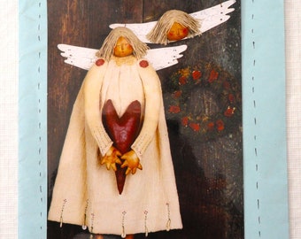 Uncut Amarina Angel Pattern, Vintage Reets' Rags to Stitches, RR61, 21" Tall Primitive Doll, Painted Body & Heart, Wood or Fabric Wings