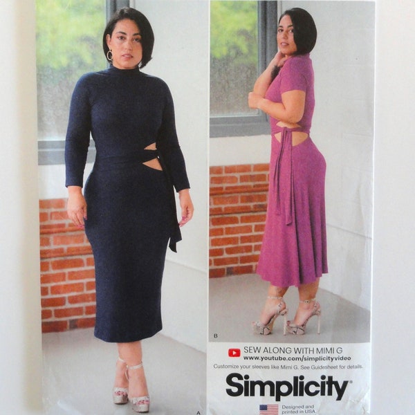 Uncut Simplicity 9370, Knit Dress, Side Cut Out, Sleeve & Length Variations, Mimi G Style pattern, size 6 8 10 12 14, bust 30 31 32 34 36