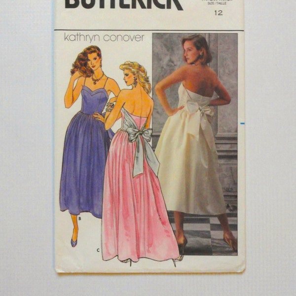 Butterick Pattern 6952 Evening or Sundress Strapless Lined Boned Bodice Flared Skirt Wide Tie Back Bow Vintage Misses size 12 bust 34