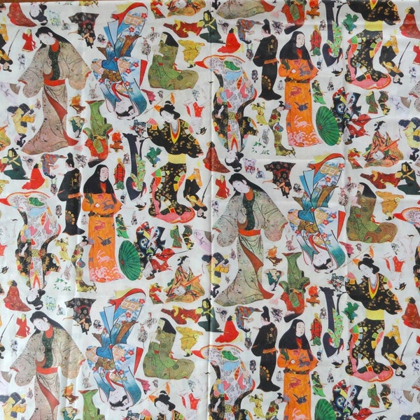 Vintage Geisha Girl Fabric, Jade Classics Hoffman California, Large Oriental Overall Pattern, Colorful Kimono, Synthetic Almost 2 Yards