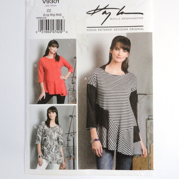 Uncut Vogue 9301, Semi-fitted Tops, Neck & Sleeve Variations, Knits Only, Kayla Kennington Pattern size 16-18, 20-22, 24-26 bust 38 to 48