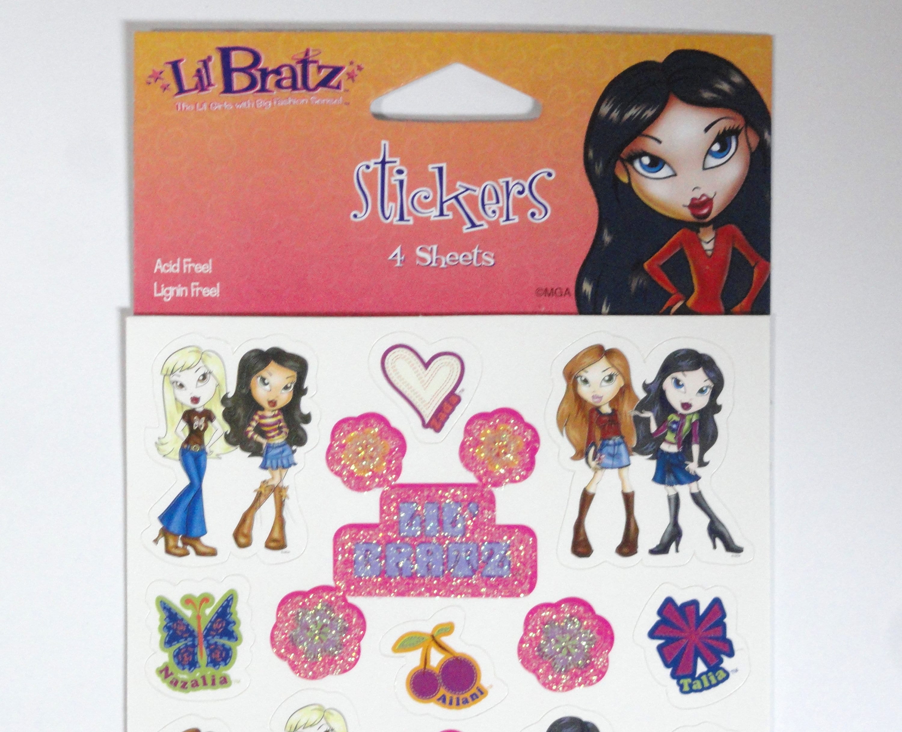 Vintage Lil' Bratz Stickers, 4 Full Sheets, Ailani Zada Talia & Nazalia,  Glitter Flowers Creative Expressions MGA, Acid Lignin Free NIP 
