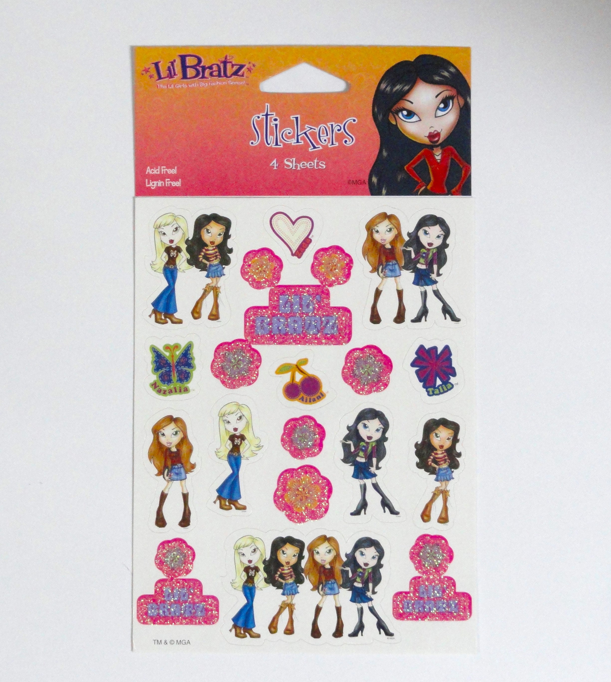 Vintage Lil' Bratz Stickers, 4 Full Sheets, Ailani Zada Talia & Nazalia,  Glitter Flowers Creative Expressions MGA, Acid Lignin Free NIP 